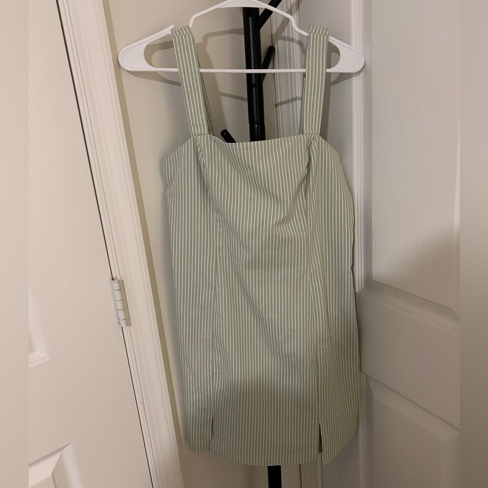 striped light green + white dress